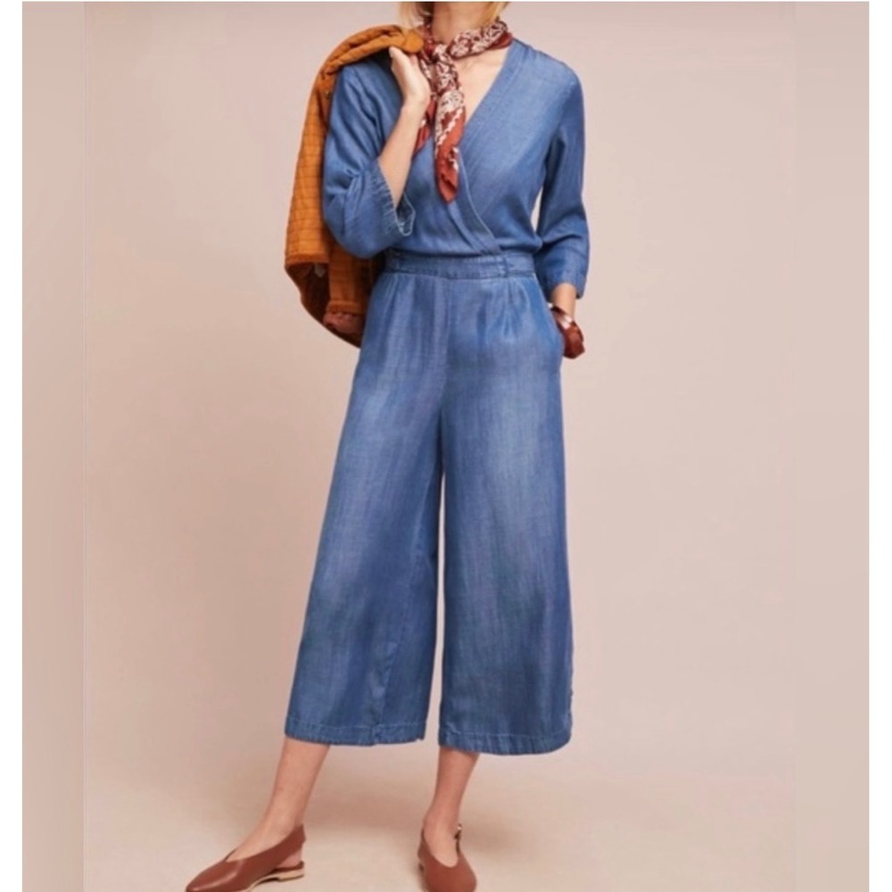 Cloth & Stone Anthropologie Tencel Surplice Wide Leg Jumpsuit Small
